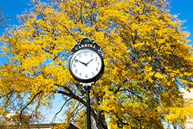 Clock on campus. Link to Gifts from Retirement Plans
